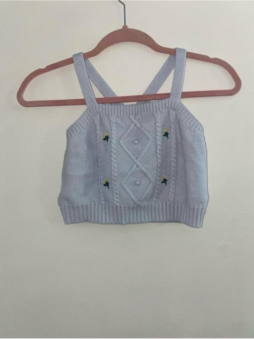 Light Blue Knit Tank Top- Classic Striped Diamond Stitch